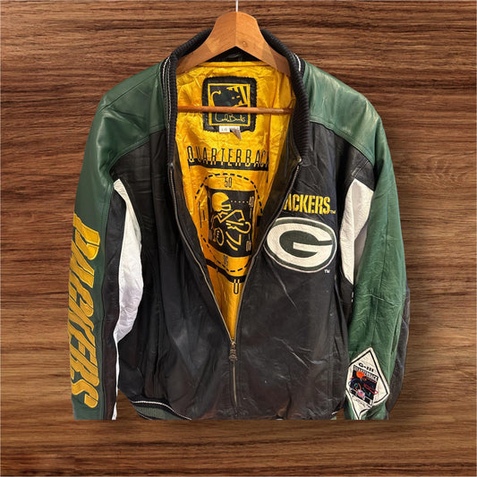 Mens Leather and embroidery varsity Carl Banks Green Bay Packers jacket