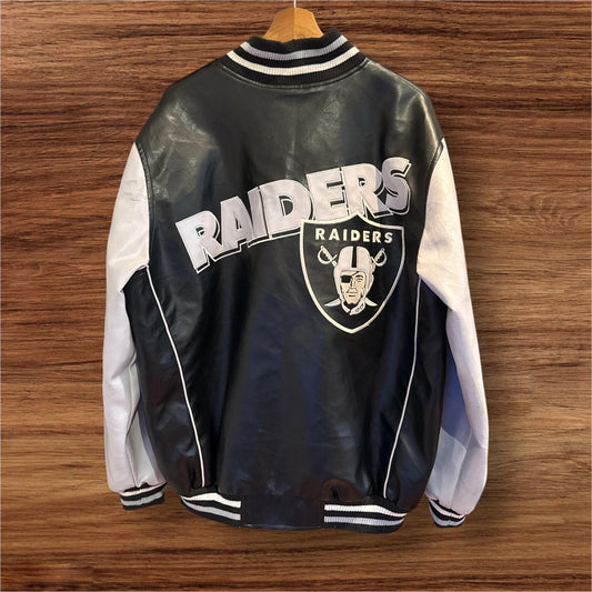 Mens leather full embroidered NFL Raiders varsity jacket