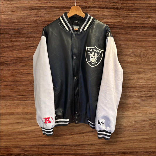 Mens leather full embroidered NFL Raiders varsity jacket