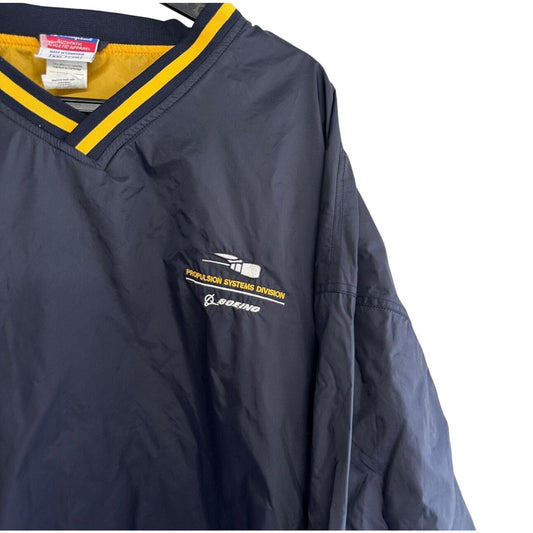 Unique and vintage Navy blue champion Boeing collab wind breaker