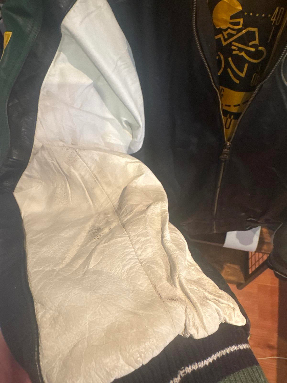 Mens Leather and embroidery varsity Carl Banks Green Bay Packers jacket