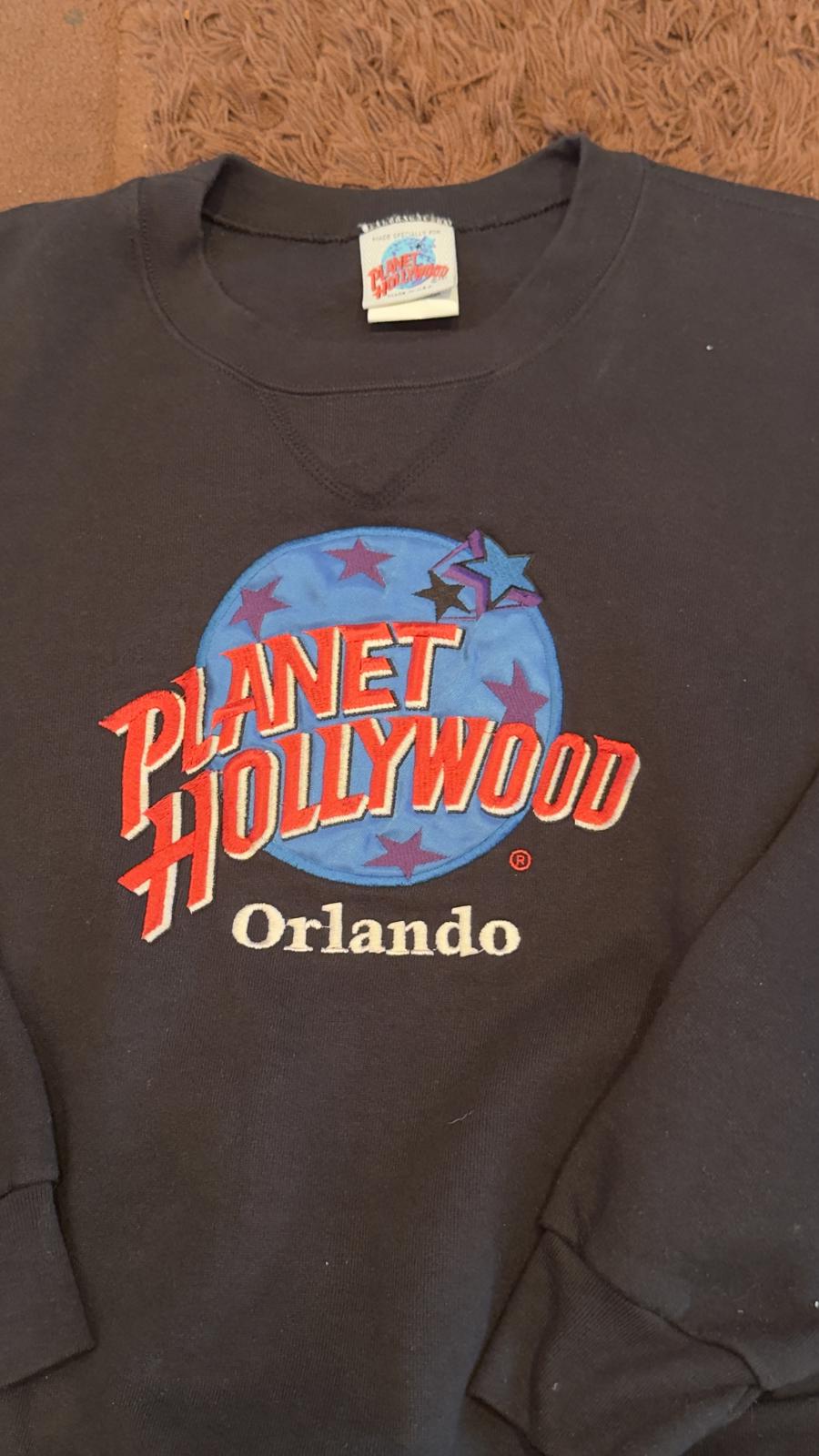 Mens vintage embroidered Planet Hollywood crew neck jumper