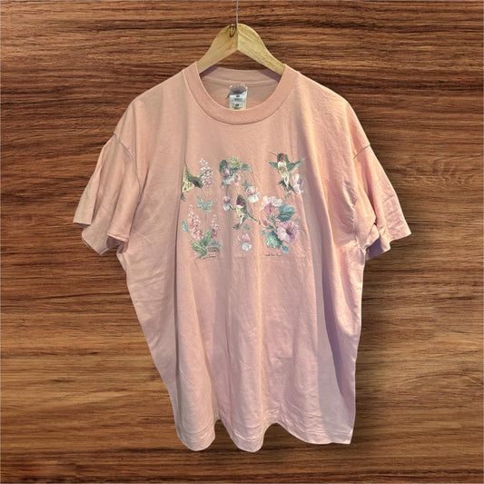Single stitch vintage T-shirt with flowers and birds