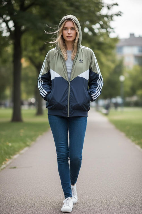 Adidas lightweight windbreaker ladies khaki and white