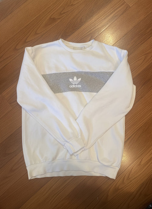 Adidas White and Grey Crewneck Sweatshirt Small Made in TURK