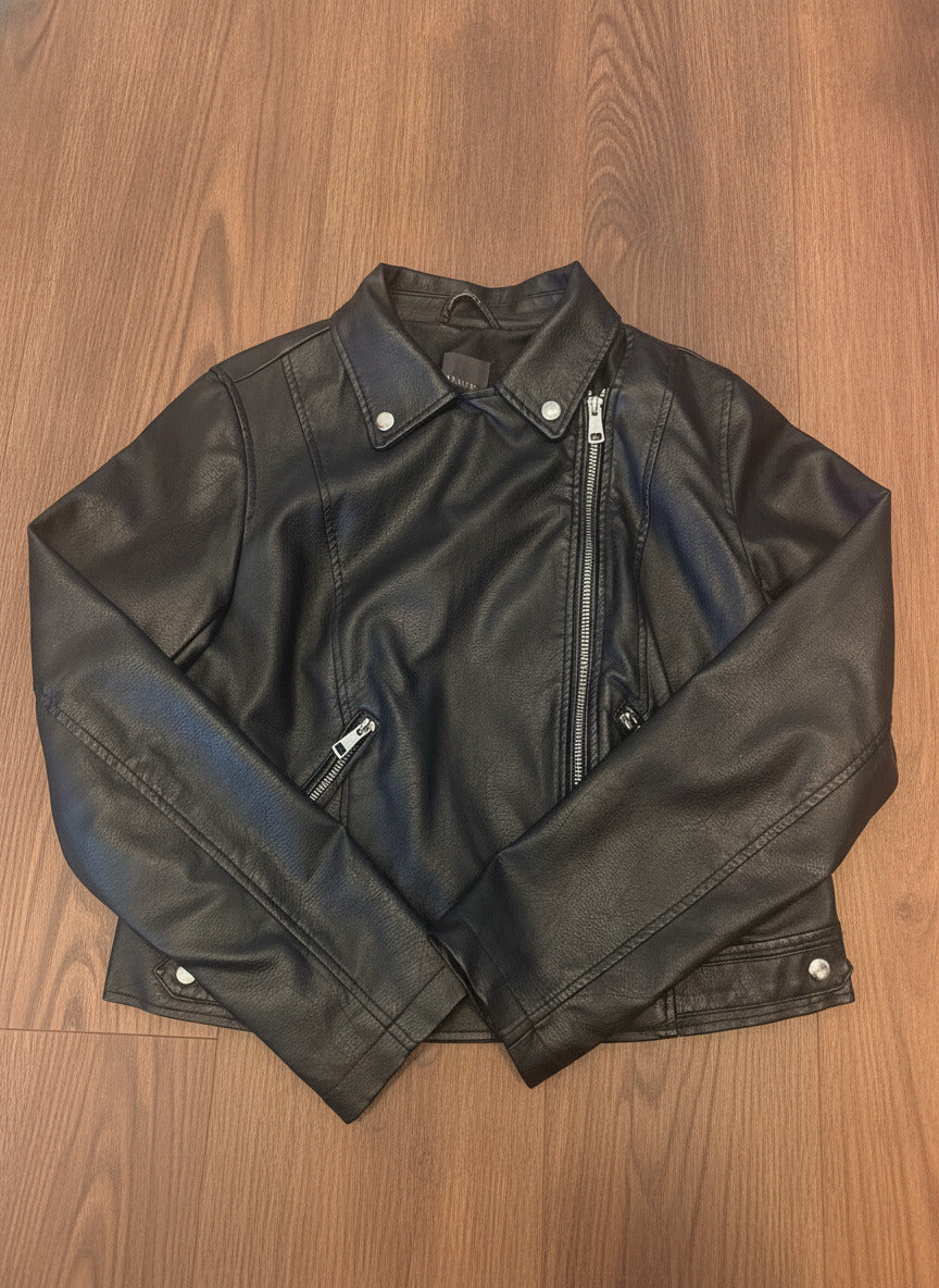 Primark Black Faux Leather Moto Jacket UK 14