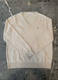 Lacoste Beige V-Neck Sweater with Crocodile Logo Size 5