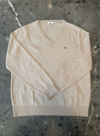 Lacoste Beige V-Neck Sweater with Crocodile Logo Size 5
