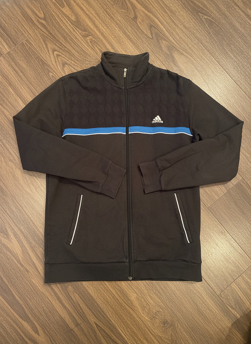 Adidas Black and Blue Track Jacket with Zip-Up Front