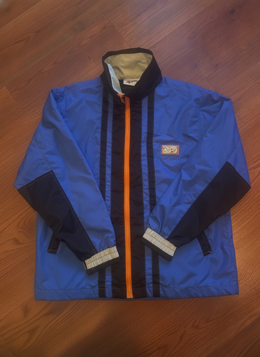 Reebok Vintage Blue and Black Track Jacket with Orange Zips