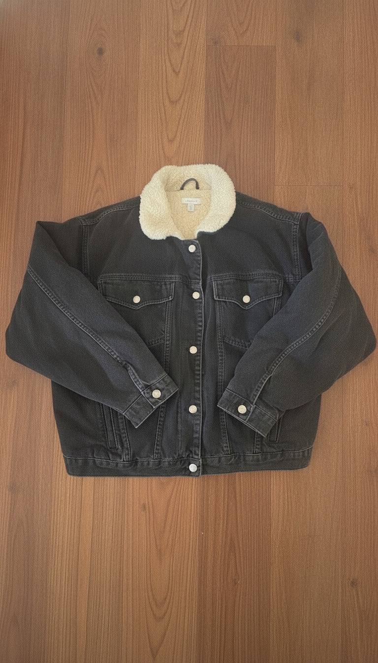 Topshop Black Denim Sherpa Lined Jacket UK 12 EUR 40