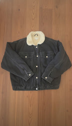 Topshop Black Denim Sherpa Lined Jacket UK 12 EUR 40