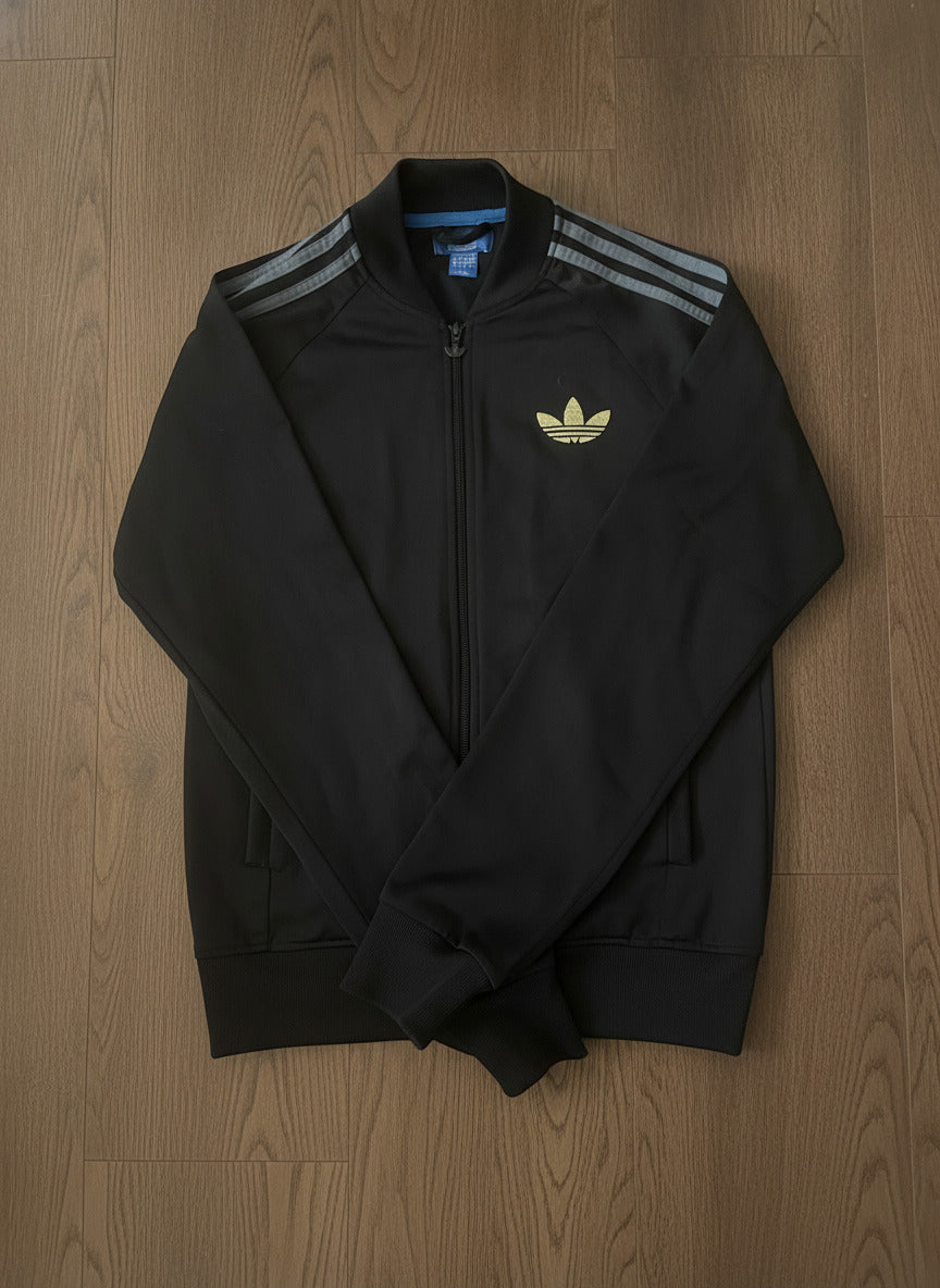 Vintage Adidas Originals Black Track Jacket & Gold Trefoil
