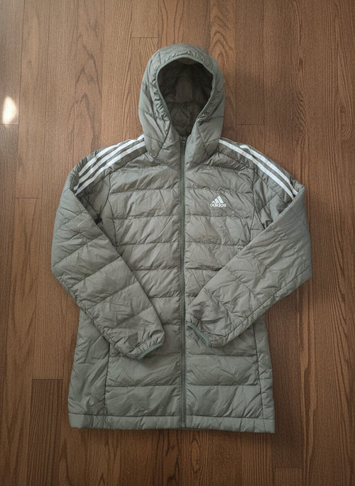 Adidas Puffer Jacket with Hood in Olive Green, Size S