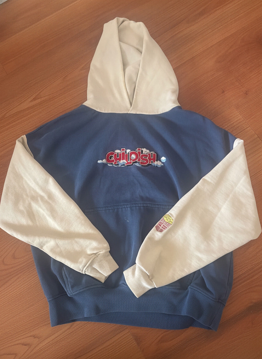 Childish Theme Park Hoodie with Popcorn Sleeve Embroidery