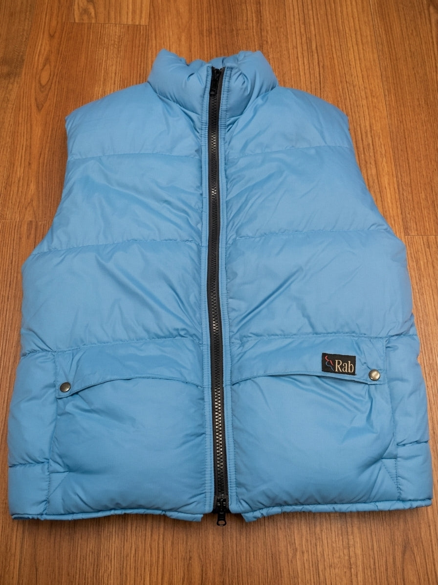 1990s vintage Rab Blue Down Puffer Gilet – actual item photograph