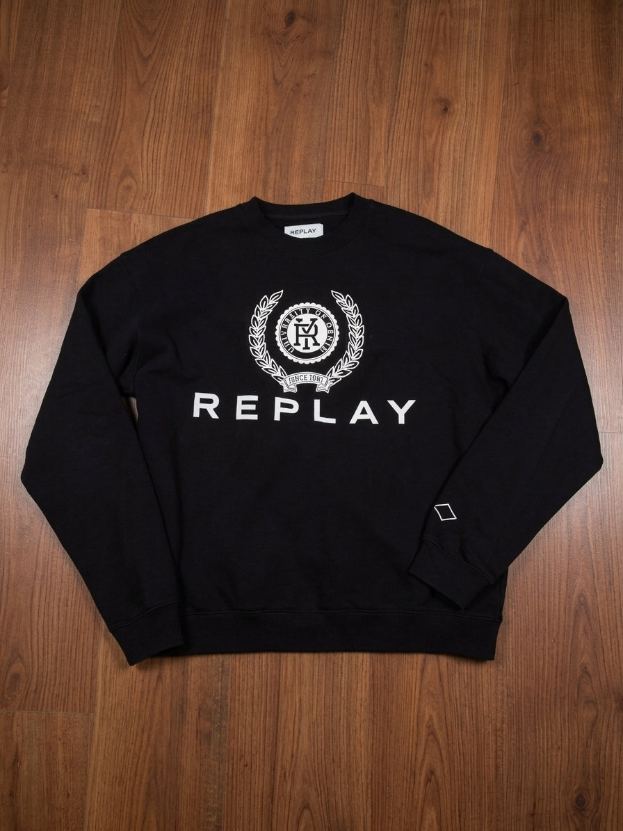 Replay Black Graphic Crew Neck Sweatshirt XL – actual item photograph