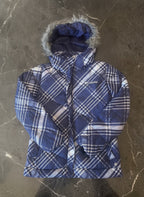 Columbia Kids' Blue Plaid Winter Jacket with Faux Fur Hood,
