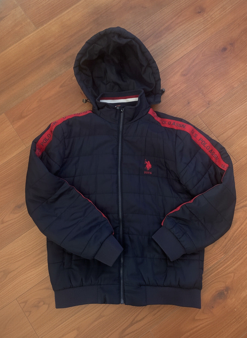 U.S. Polo Assn. Boys' Quilted Hooded Jacket Black Red Size