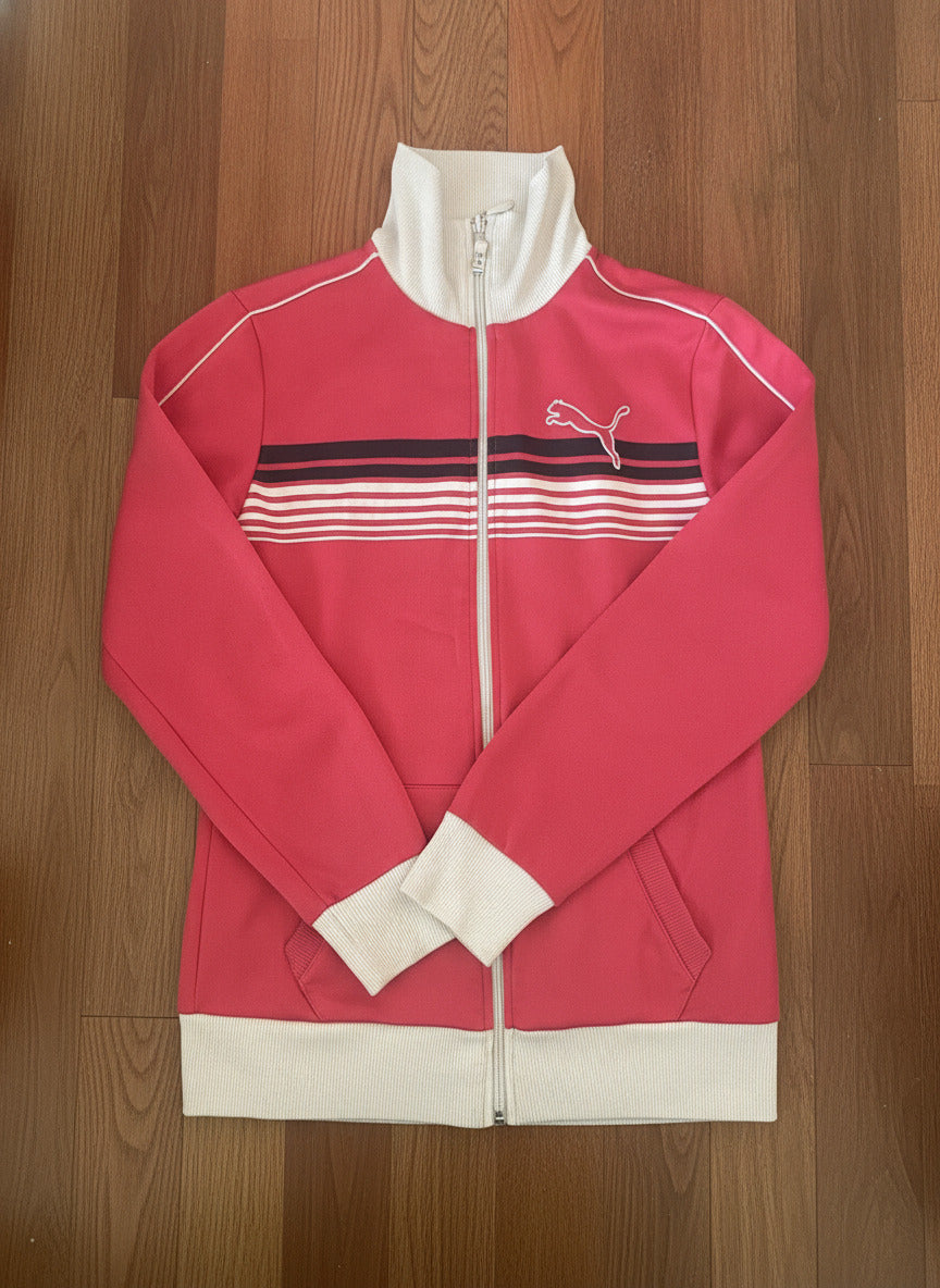 Puma Pink & White Zip-Up Track Jacket - Size 12, product image 1 of 7