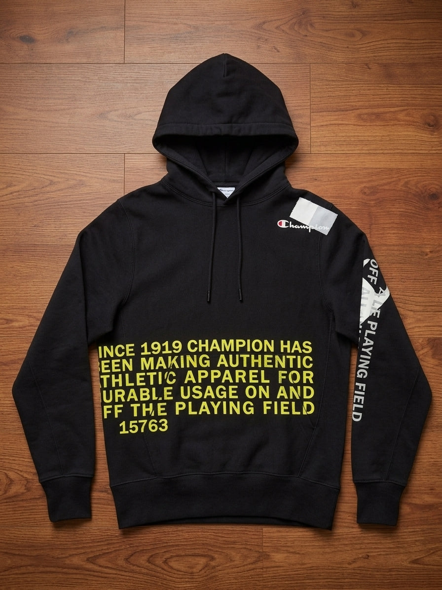 Champion Black Graphic Pullover Hoodie Small – actual item photograph