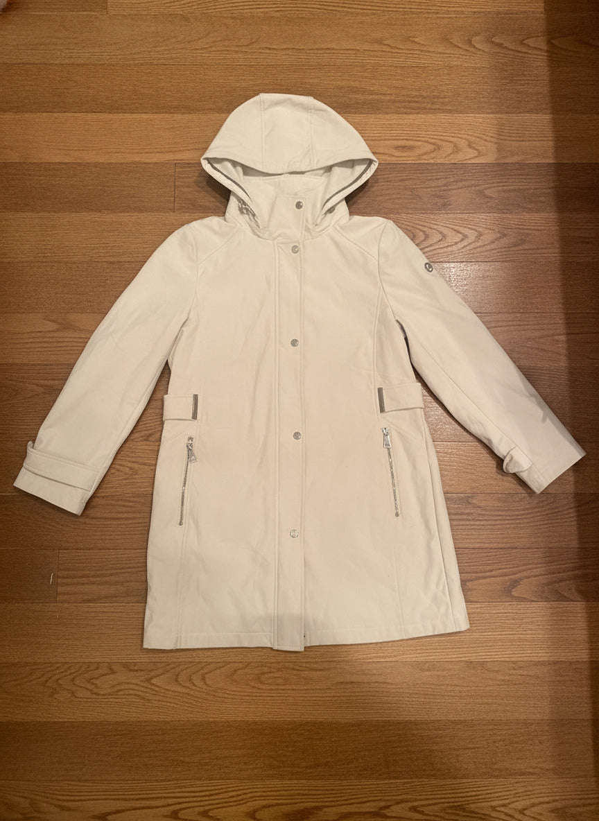 Calvin Klein Cream Hooded Coat with Zip and Snap Closures