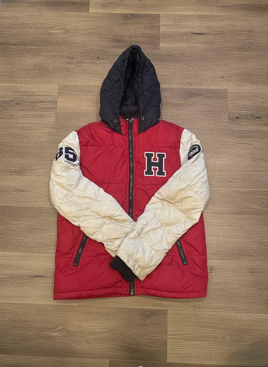 Tommy Hilfiger Red, Cream & Navy Hooded Puffer Jacket with '