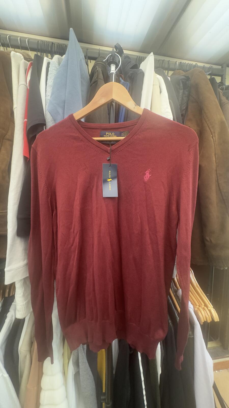 Polo Ralph Lauren Men's Burgundy V-Neck Sweater, Medium - detail image 2