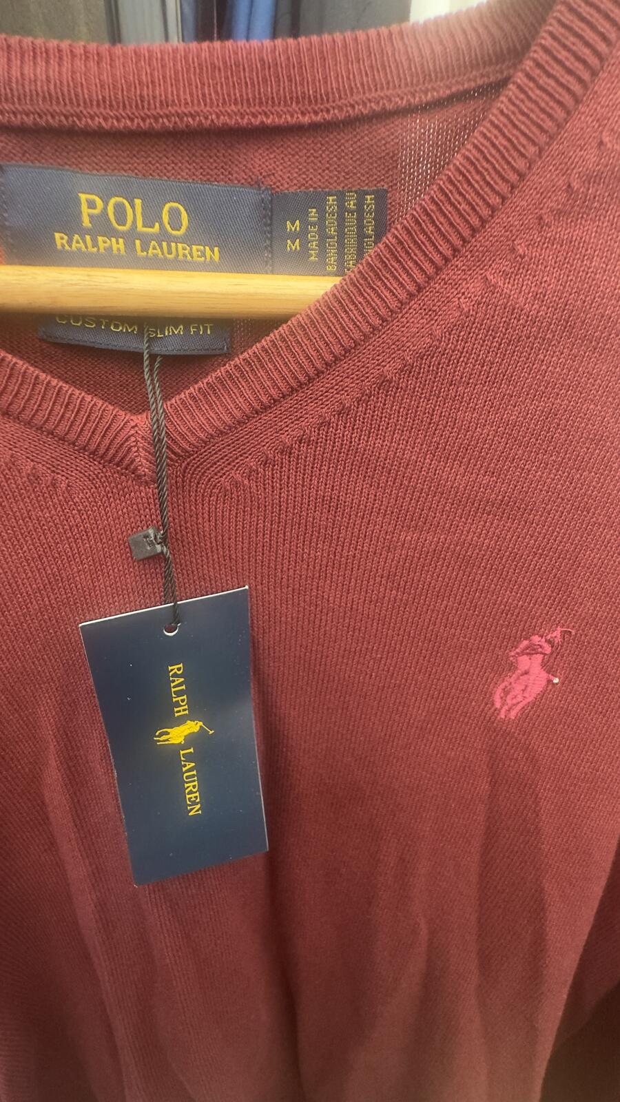 Polo Ralph Lauren Men's Burgundy V-Neck Sweater, Medium - detail image 3