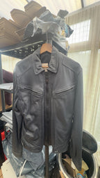 MNG Man Black Leather Jacket with Zip Pockets