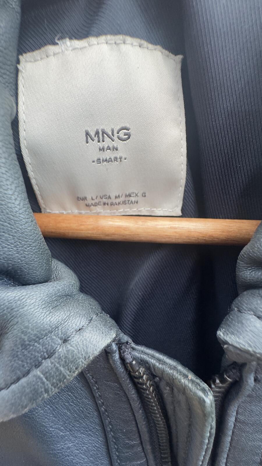 MNG Man Black Leather Jacket with Zip Pockets