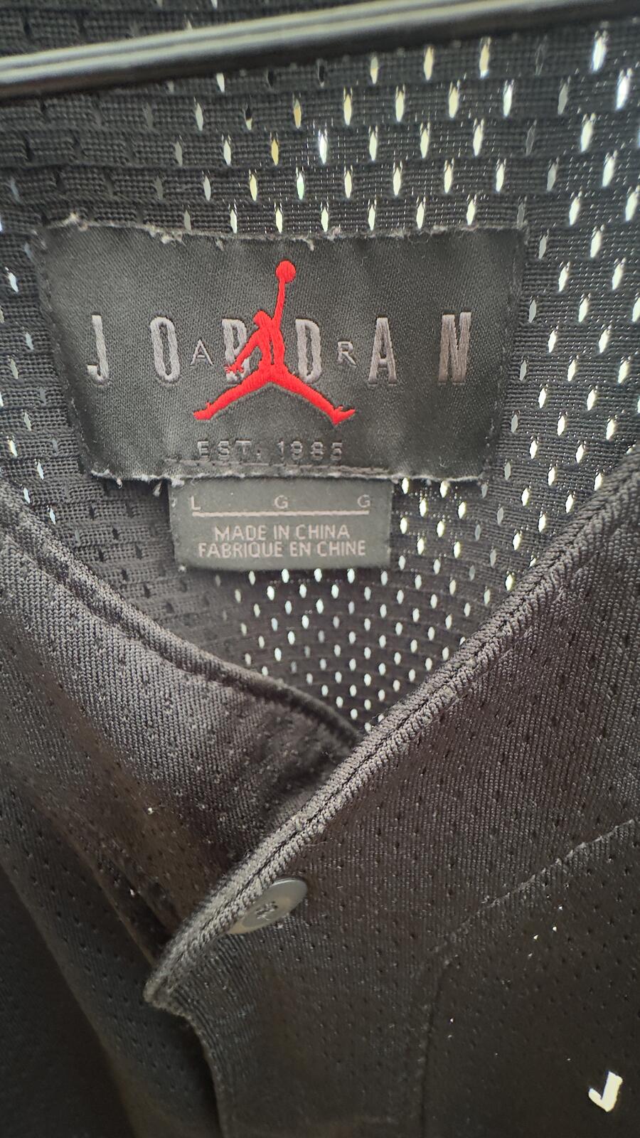 Jordan Black Mesh Button-Up Jersey Shirt Large