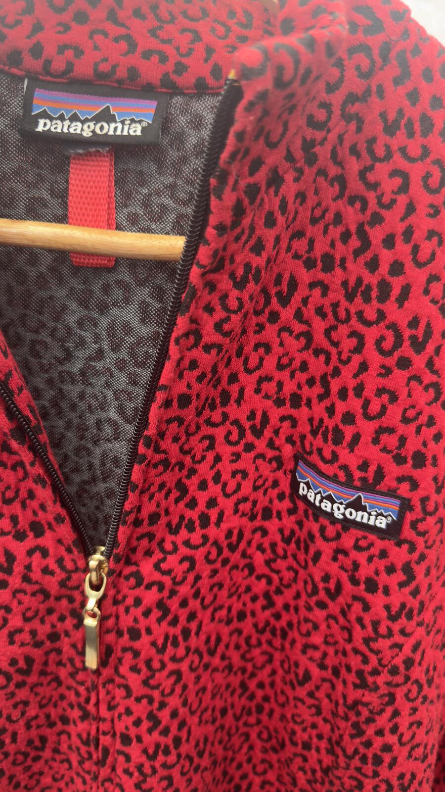 Patagonia Red Leopard Print Quarter Zip Fleece Pullover