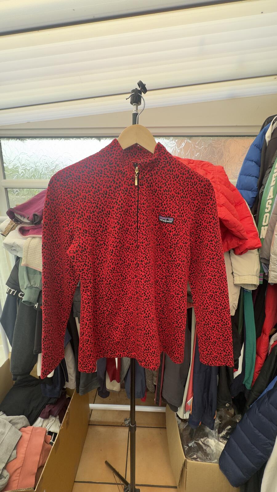 Patagonia Red Leopard Print Quarter Zip Fleece Pullover