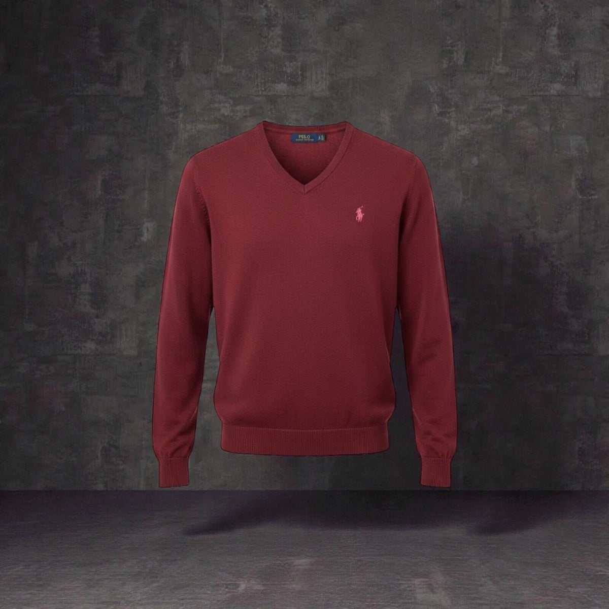 Polo Ralph Lauren Men's Burgundy V-Neck Sweater, Medium