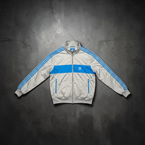 adidas Vintage Track Jacket Blue and Beige 3-Stripes Zip-Up