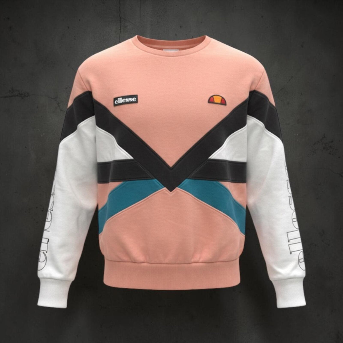 Ellesse Colourblock Sweatshirt UK 12 Pink White Black Teal