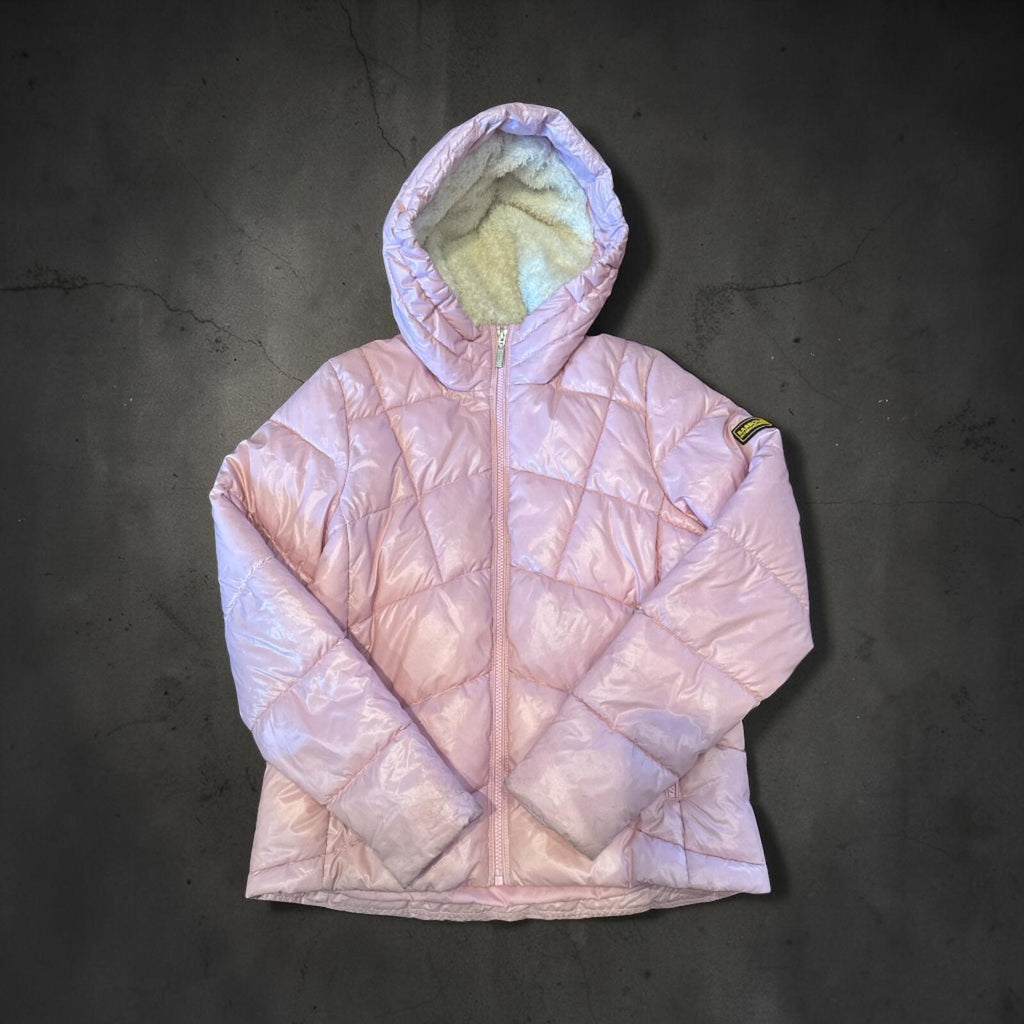 Barbour International Pink Hooded Quilted Puffer Jacket XXL