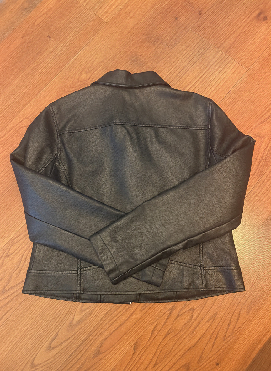 Primark Black Faux Leather Moto Jacket UK 14 - detail image 3