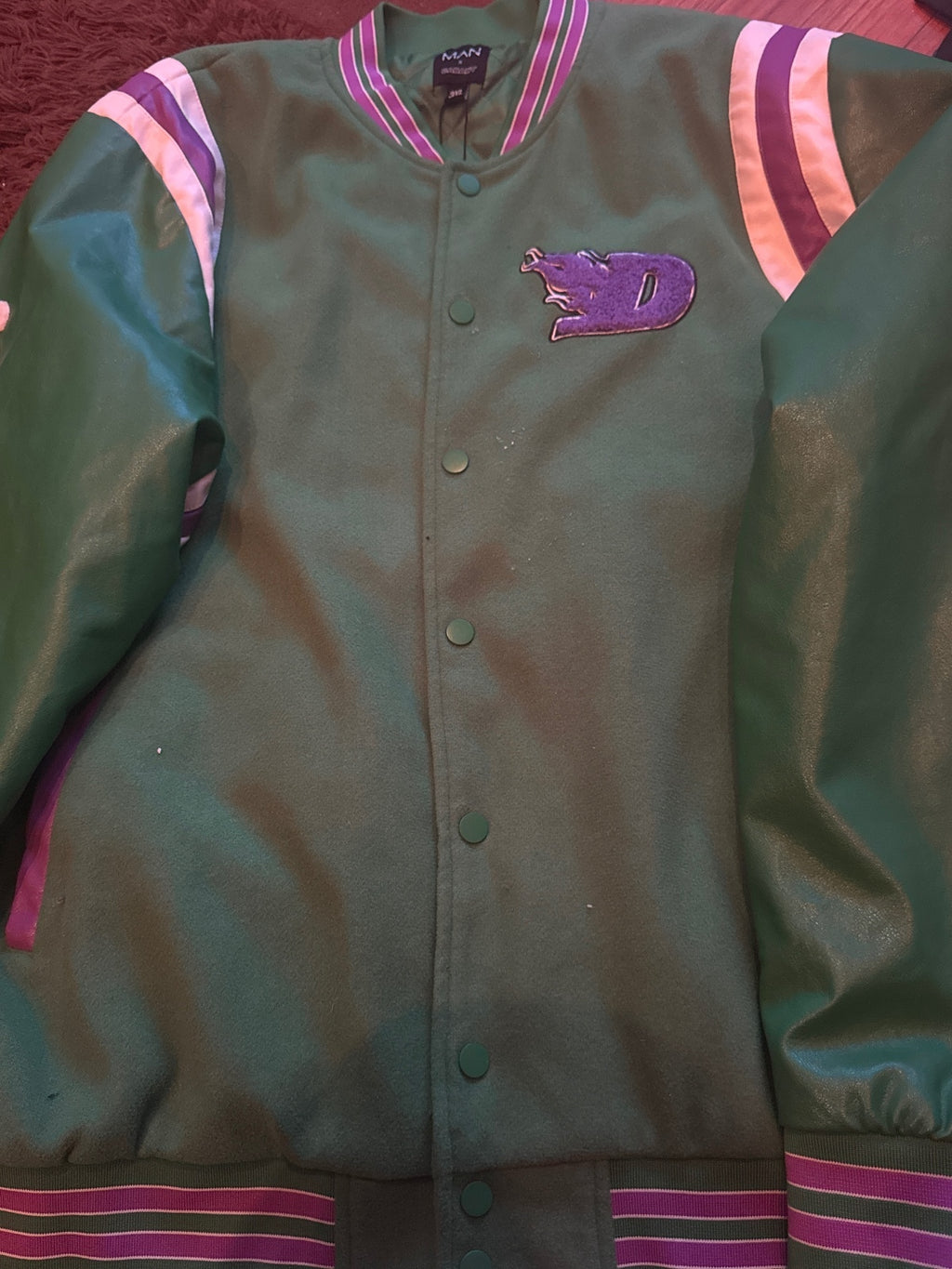Man x Gababy Limited Edition Green and Purple Varsity Jacket - detail image 2