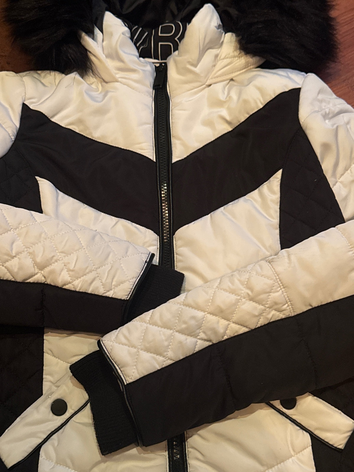 River Island Women's Black and White Quilted Hooded Jacket, - detail image 2