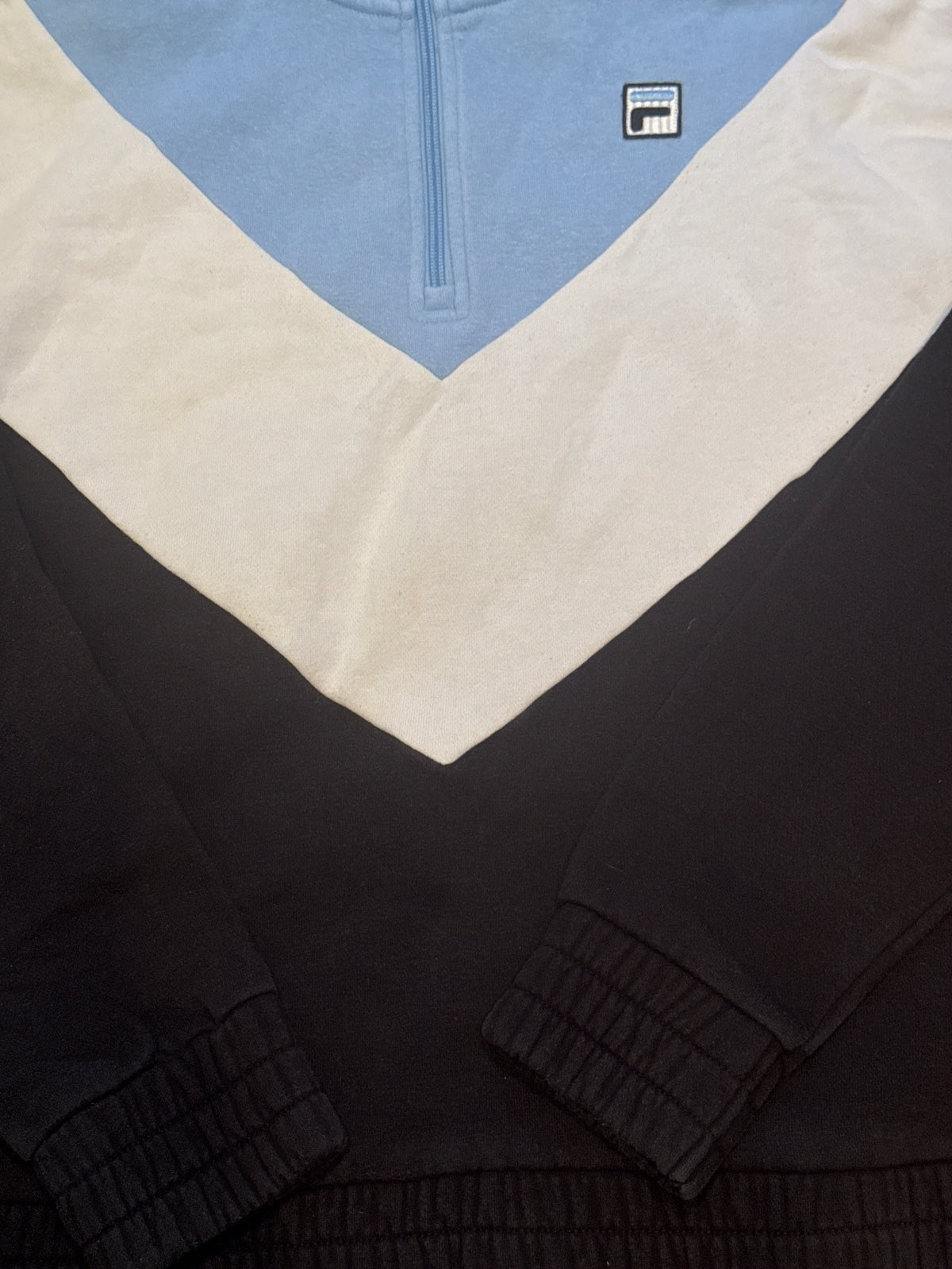 Pre-owned Fila light blue, white and black colourblock quarter-zip sweatshirt with chest logo – product photo 3 of 7