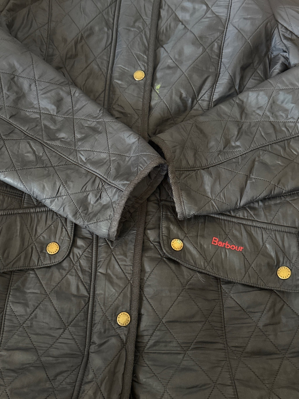 Barbour Black Quilted Jacket with Snap Buttons - Size 14, product image 3 of 10
