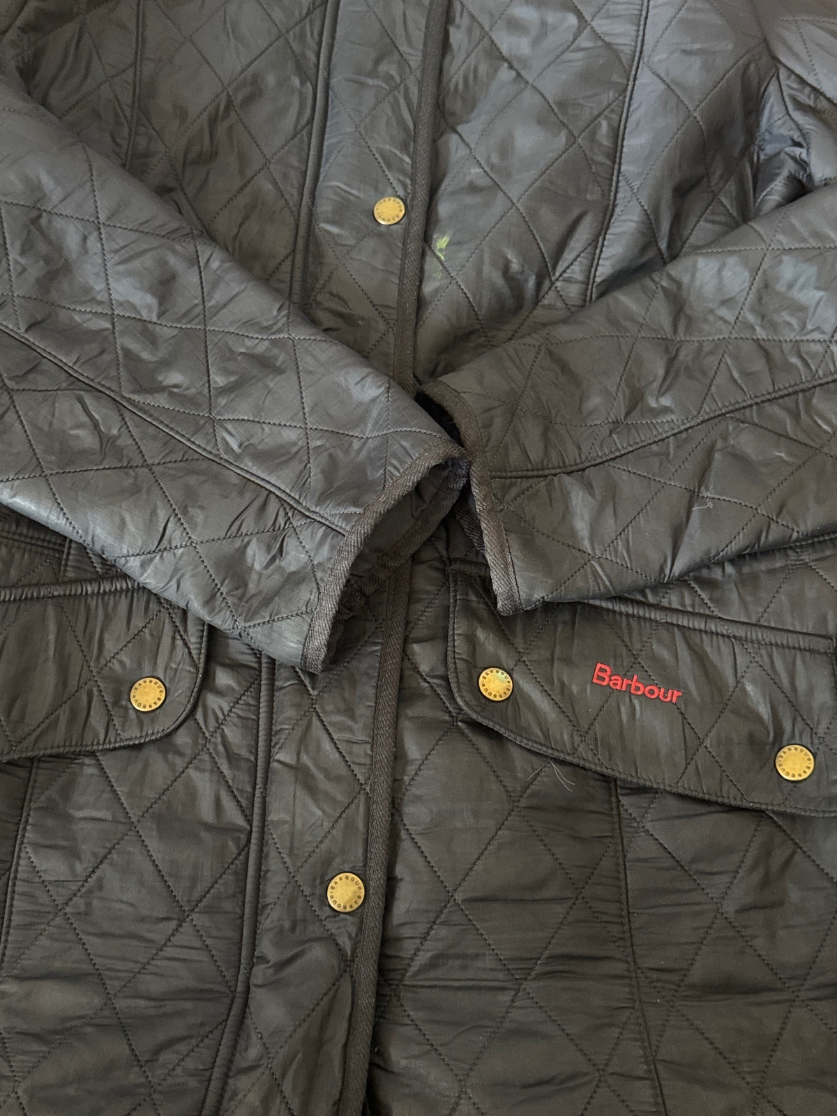 Barbour Black Quilted Jacket with Snap Buttons - Size 14, product image 3 of 10