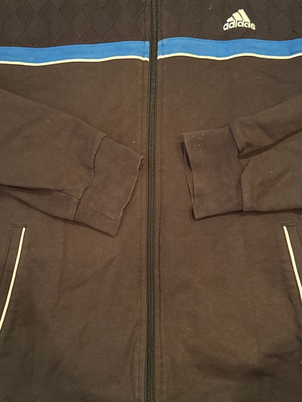 Adidas Black and Blue Track Jacket with Zip-Up Front