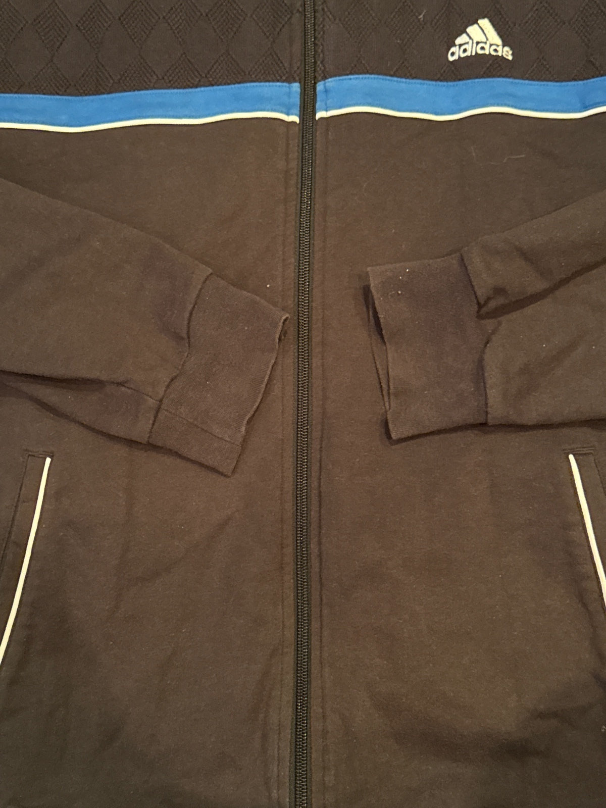 Adidas Black and Blue Track Jacket with Zip-Up Front