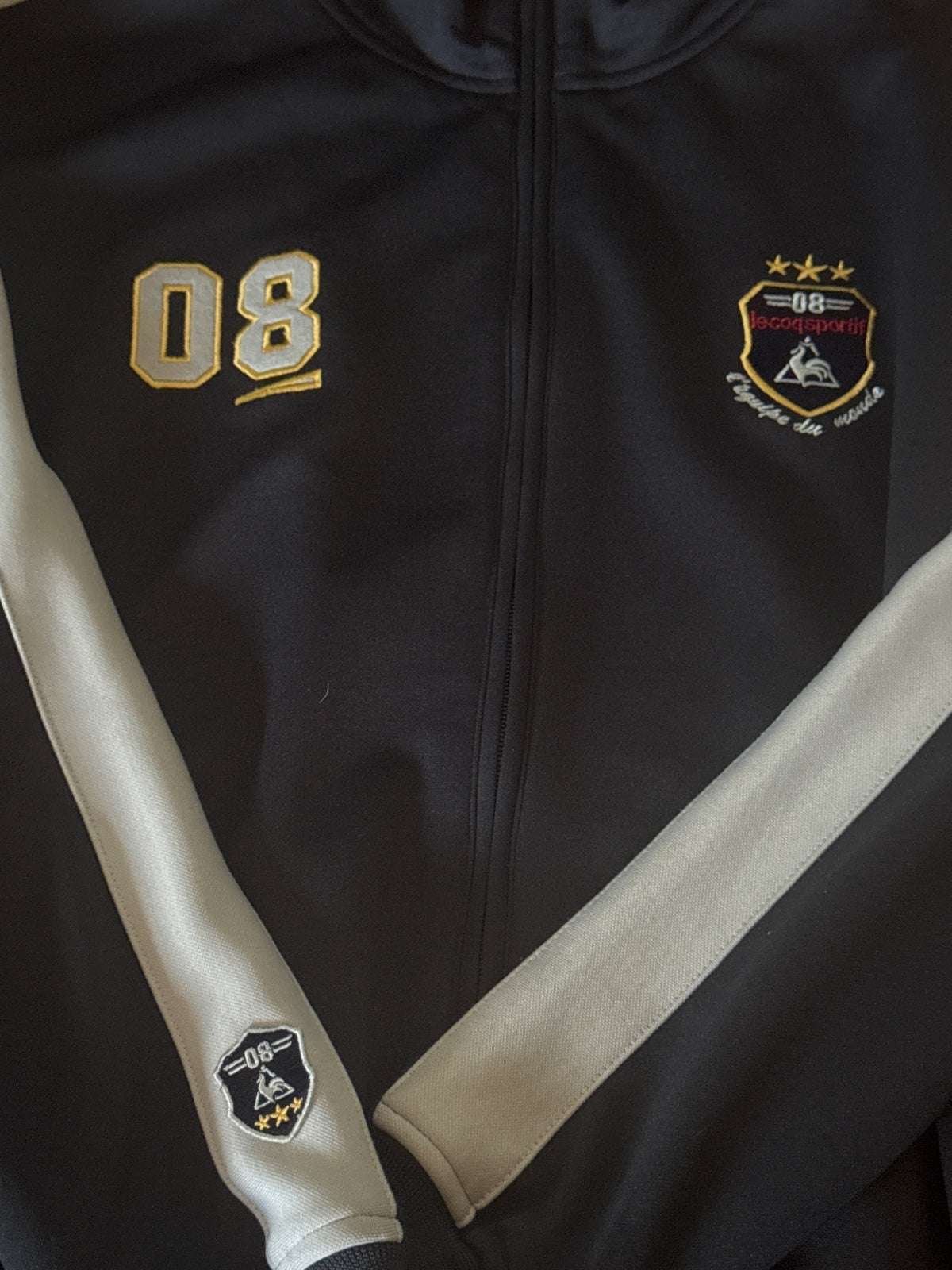 Le Coq Sportif Vintage Black Track Jacket with Cream Stripes - detail image 2