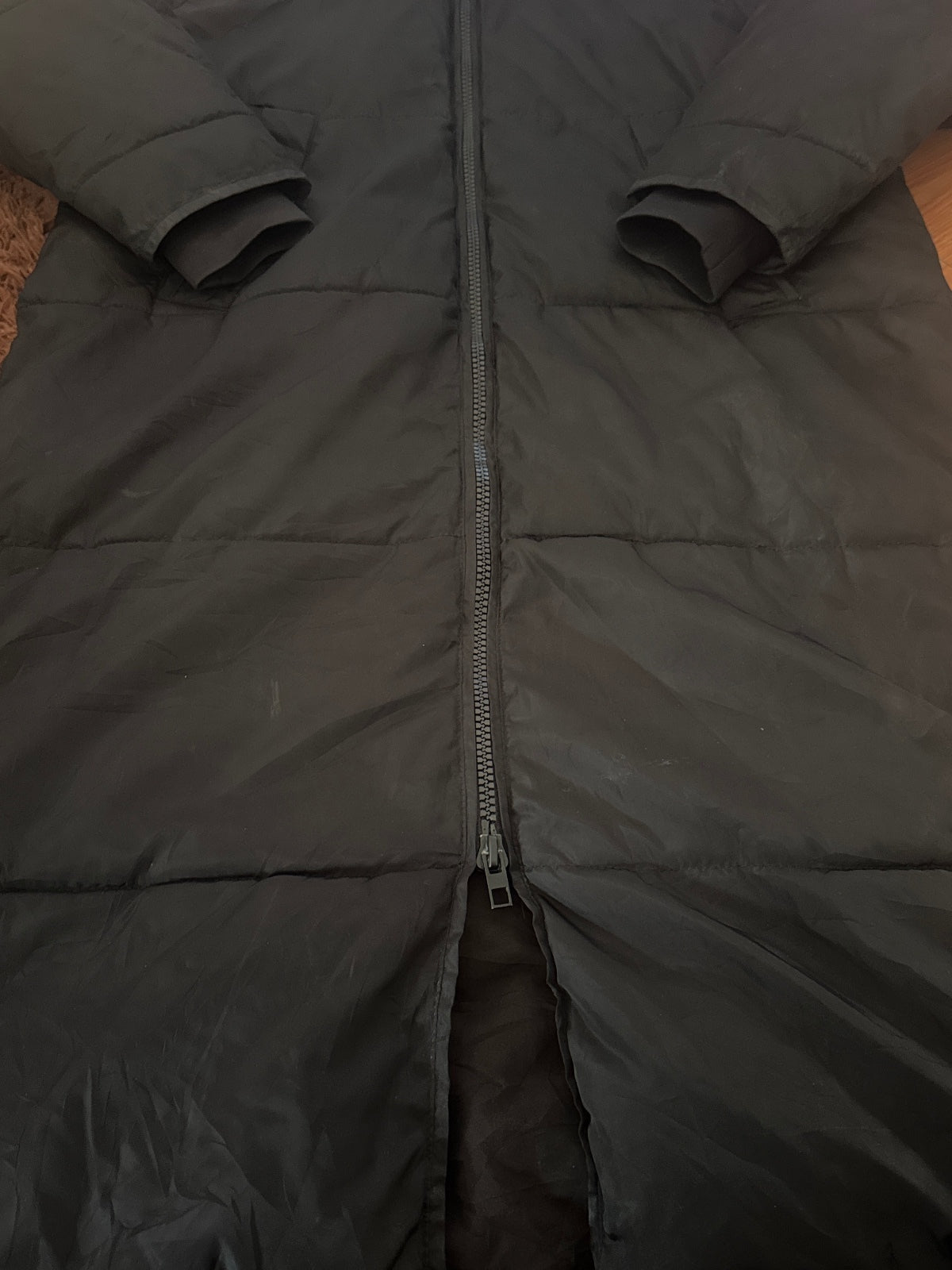Zara Long Black Puffer Coat with Hood - XS - detail image 3