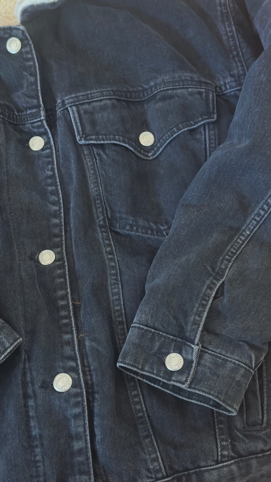 Topshop Black Denim Sherpa Lined Jacket UK 12 EUR 40 - detail image 3