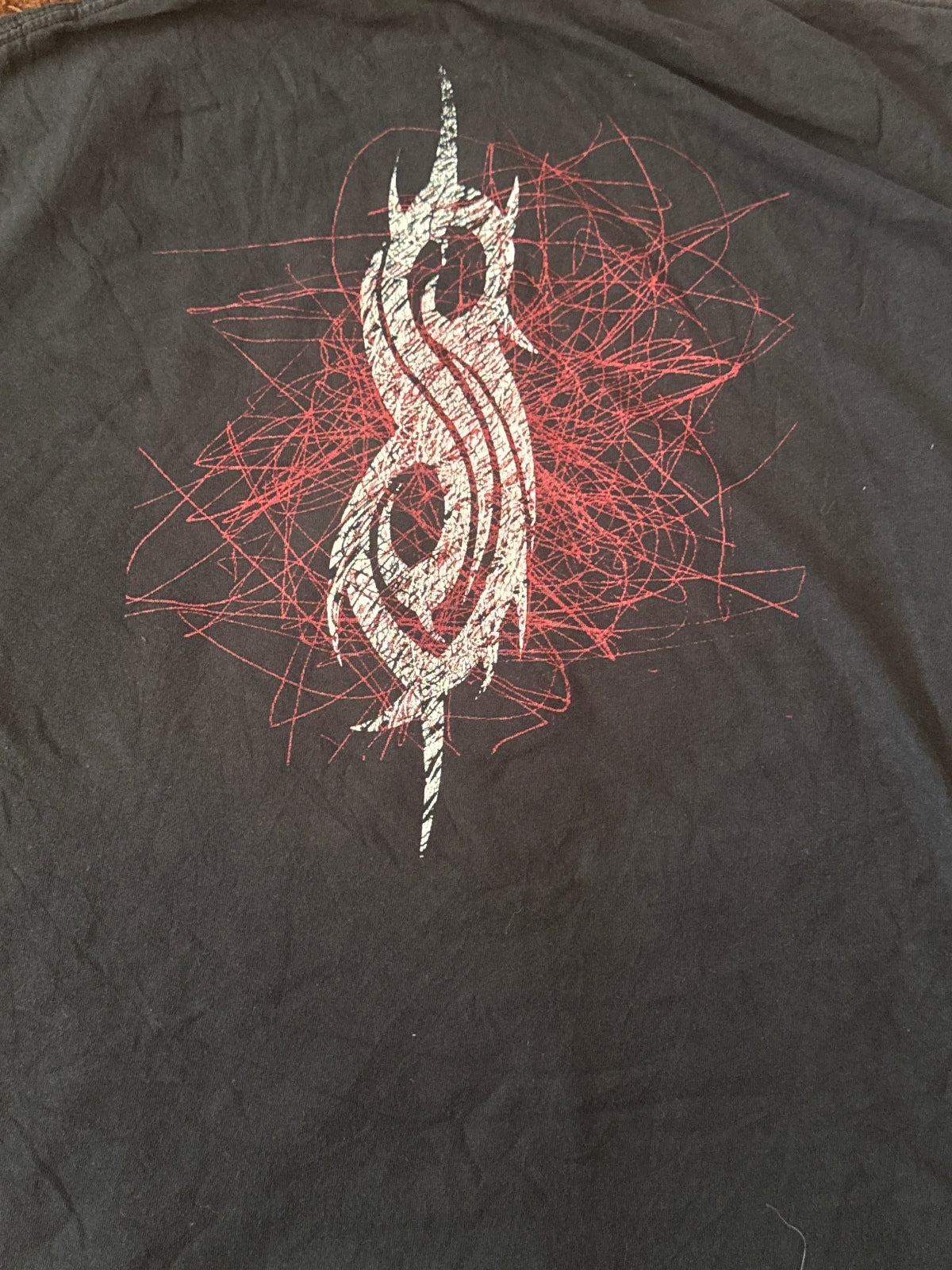 Slipknot Black Band T-Shirt with Red and White Graphic Print